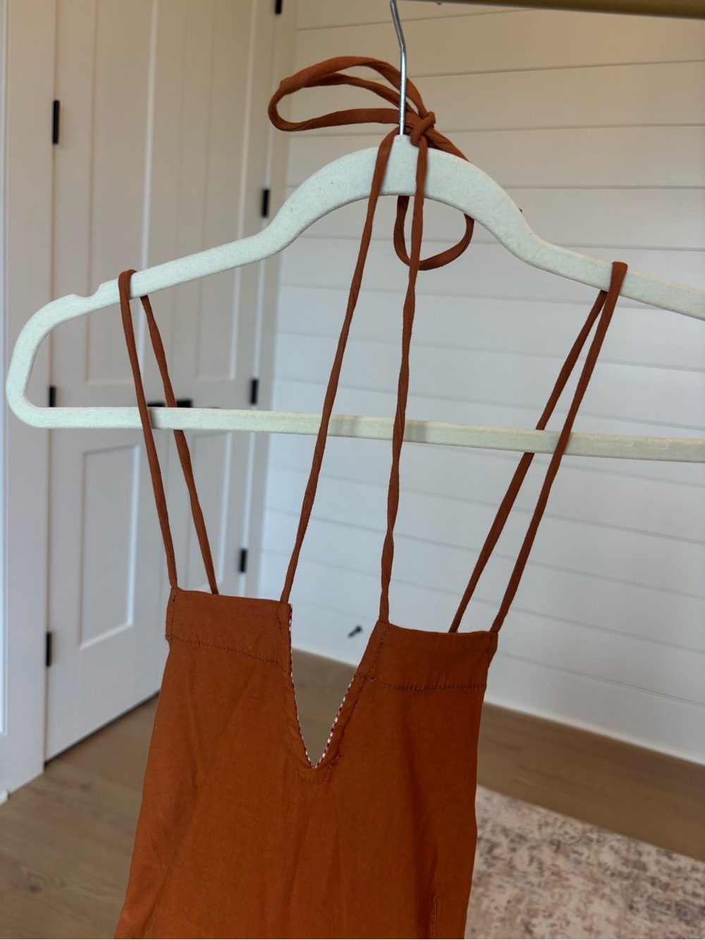 Maeve Rust-Orange Spaghetti-Strap Wide-Leg Jumpsuit - Picture 5 of 8